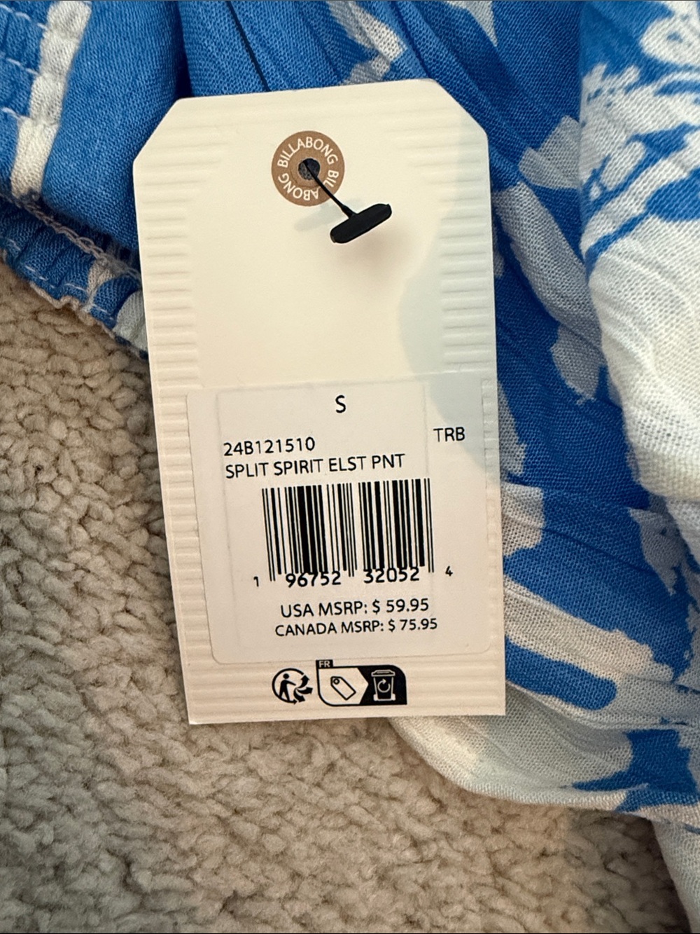 Billabong Blue and White Floral Wide Leg Pants - Picture 4 of 4
